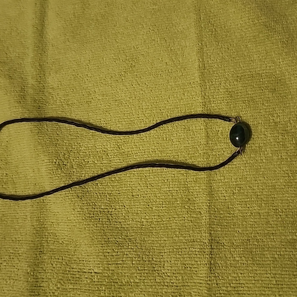 Boho green glass/ on leather necklace